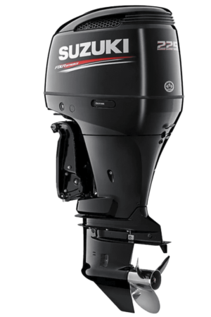 A black outboard motor sitting on top of a green background.