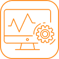 A computer monitor with an orange line graph on it.