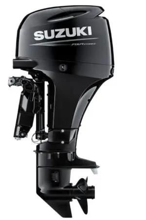 A suzuki outboard motor is shown in this image.